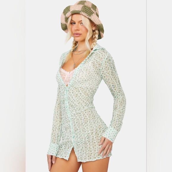 For Love And Lemons Drea Long Sleeve Sheer Mini Dress Size Extra Large NWT - Picture 9 of 15